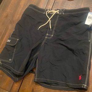 Brand, new Ralph, Lauren polo, bathing suit, black with red waistband inside